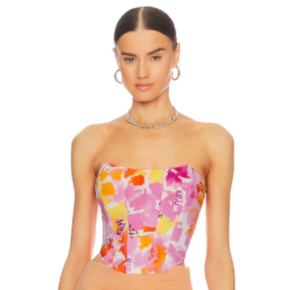 More To Come Girly Y2K Feminine Strapless Floral Corset Top Sz S Pink Orange